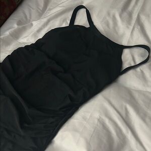 Black one piece bathing suit / sheer top